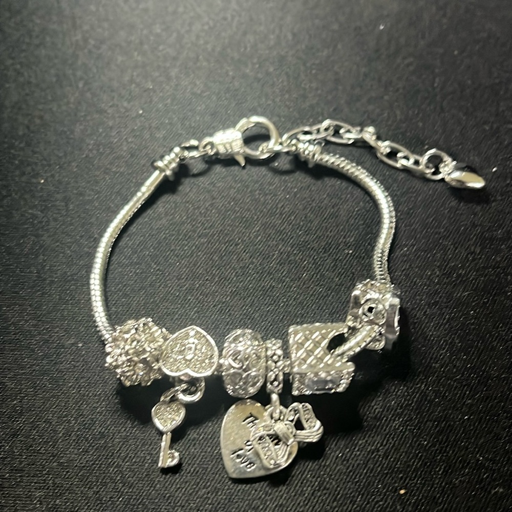 Silver bracelet with charms